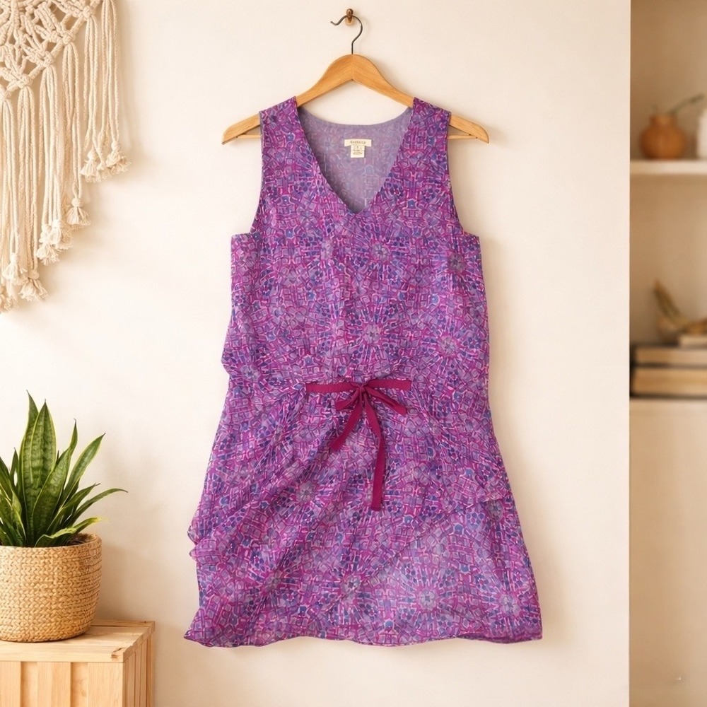 Sundance Chiffon Silk Summer Dress Faux Wrap Airy Pink Kaleidoscope Print Size 8